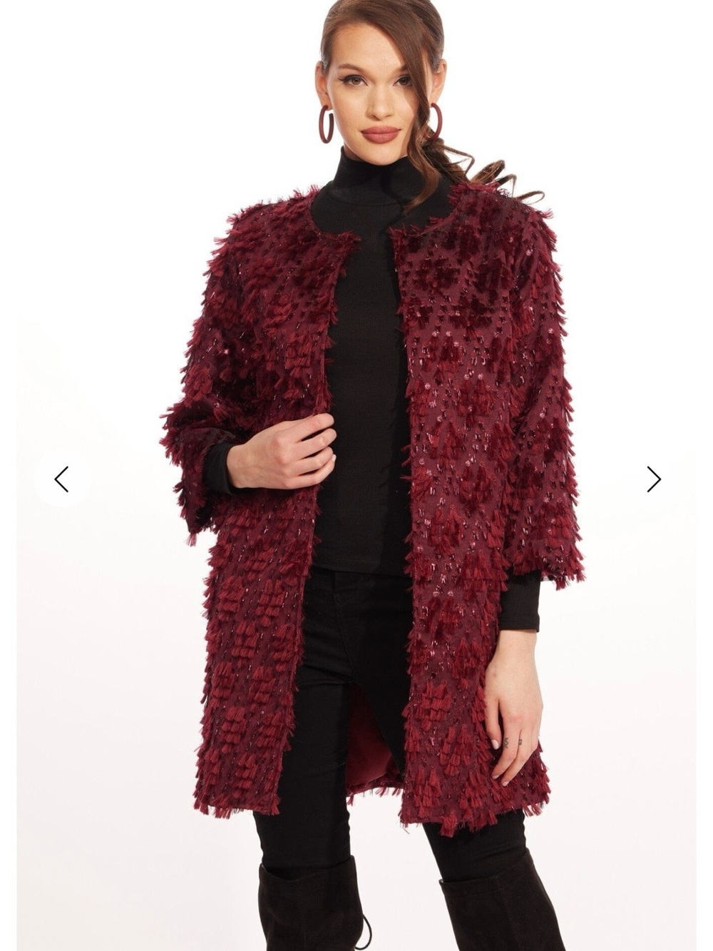 Eva Franco Women's Burgundy Textured Open-Front Coat